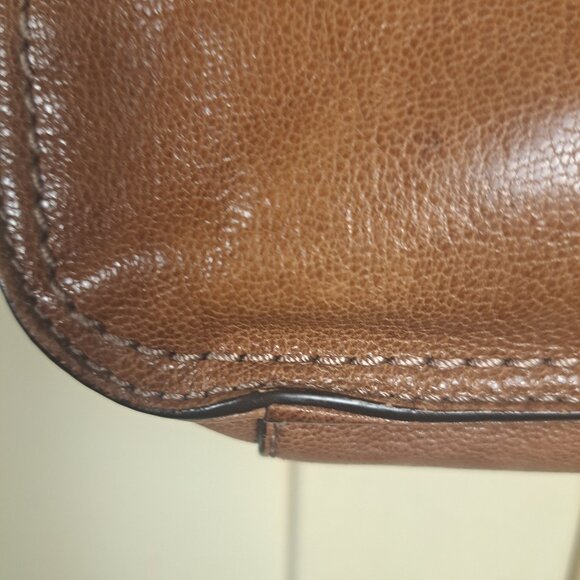 MICHAEL KORS Naomi Brown Glazed Leather Small Crossbody Messenger Zipper Detail - Picture 7 of 15